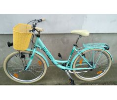 Dámsky mestský bicykel DACAPO vpredu s plastovým košíkom + LED svetlá