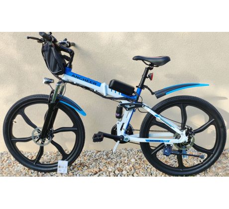 Celoodprúžený skladací elektrický horský bicykel ANCHEER s 26″ kolesami, 17" ľahkým hliníkovým rámom, 3x7 prrevodov SHIMANO, VÁHA len 23kg !